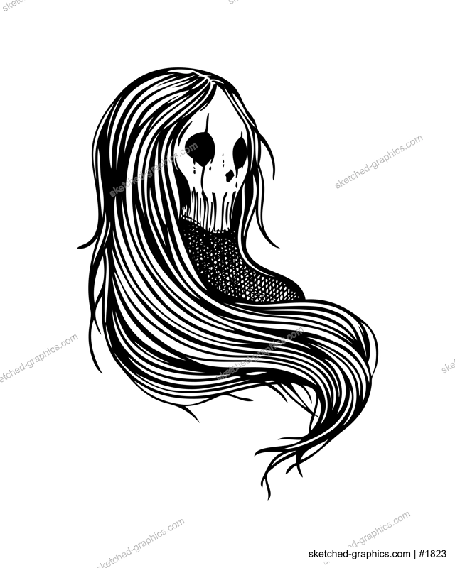 Vintage ghost woman portrait. Gothic tattoo design. Halloween hand-drawn vector illustration. Witch drawing. NOT AI generated