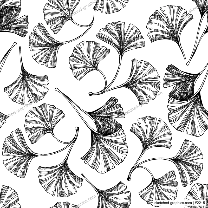 Autumn leaf seamless pattern. Ginkgo biloba foliage drawing. Hand-drawn botanical backdrop in sketched style. Ginkgo fall leaves illustrations. Thanksgiving background