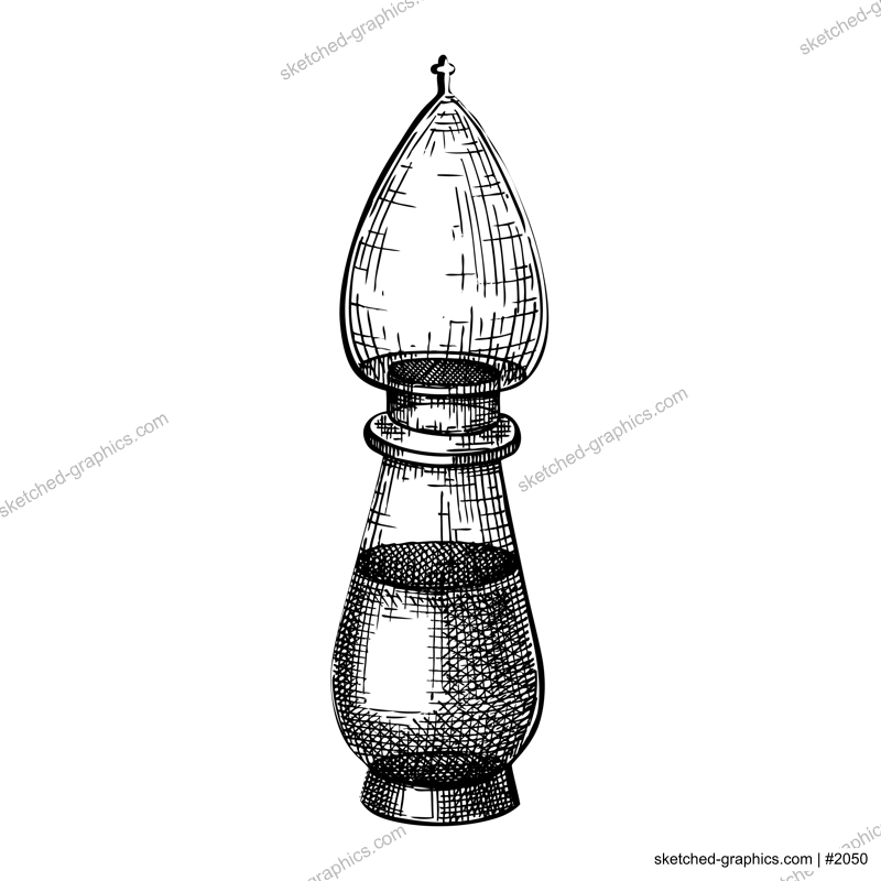 Hand sketched glass bottle in vintage style. Glassware drawing for alchemy, medicine, cosmetics or perfume. Alchemy laboratory equipment sketch. Magic lab tools