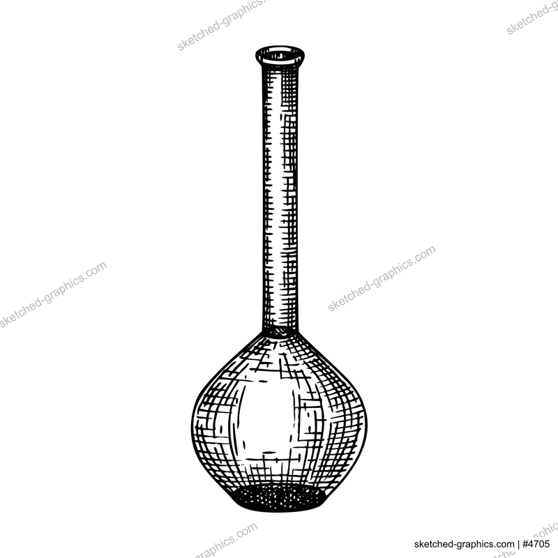 Hand sketched glass bottle illustration in vintage style. Glassware drawing for alchemy, medicine, cosmetics, or perfume. Alchemy laboratory equipment sketch. Magic lab flask isolated on white