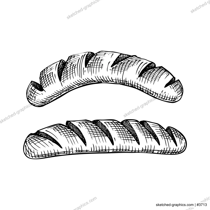 Grilled sausage vintage drawing. German food sketch. Oktoberfest menu design element. Hand drawn fast food illustration for Octoberfest. Traditional German cuisine meal sketch. Crackle sausages