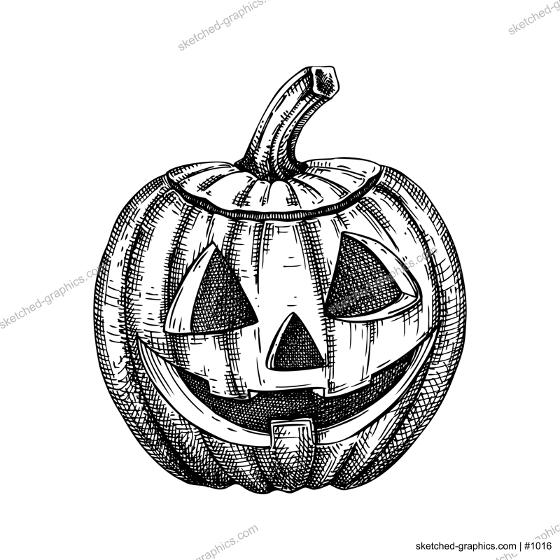 Halloween pumpkin sketch. Vintage funny pumpkin isolated on white background. Hand drawn monsters faces. Design elements for logo, badges, banners, labels, posters, prints. Vector illustration
