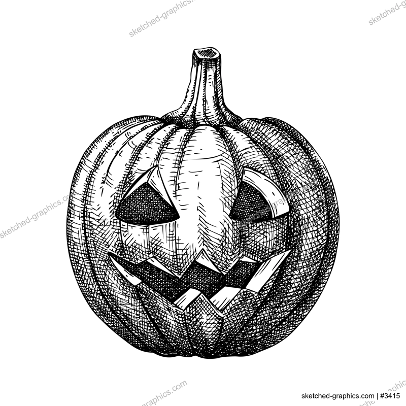 Halloween pumpkin sketch. Vintage funny pumpkin isolated on white background. Hand drawn monsters faces. Design elements for logo, badges, banners, labels, posters, prints. Vector illustration