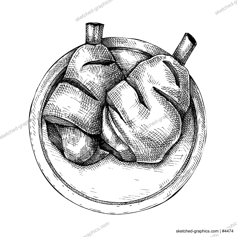 Ham hocks on plate drawing. German food sketch. Oktoberfest menu design element. Hand drawn fast food illustration for Octoberfest. Traditional German cuisine sketch. Pork knuckle in engraved style