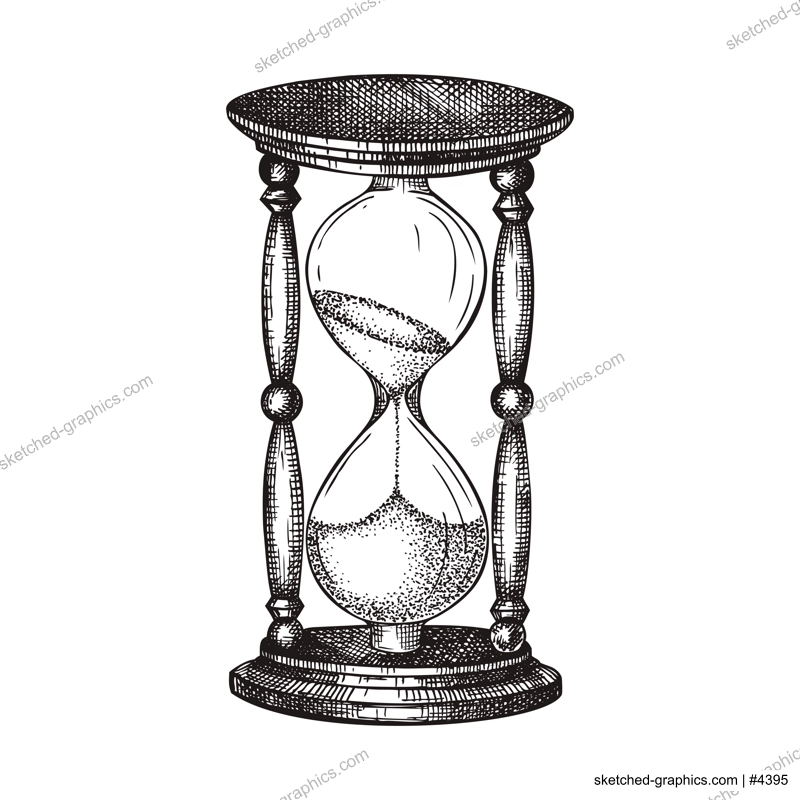 Hand sketched hourglass illustration. Vector drawing of sandglass in vintage style. Sketched wooden sandglasses for time, deadline theme or retro design isolated on white.