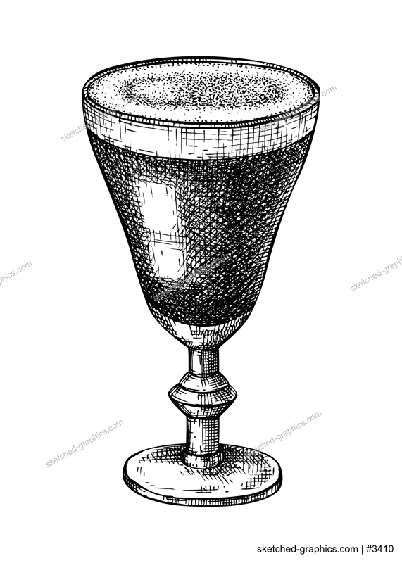 Hand-sketched caffeine drink illustration. Vector sketch of aromatic Irish coffee in elegant glass. Coffee cocktail with alcohol hand-drawing isolated on white background