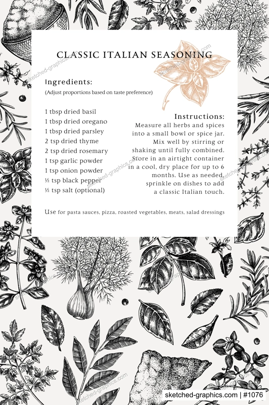 Sketch style recipe card template. Italian spices hand drawn vector illustrations. Food frame design. Vintage herbs background. NOT AI generated