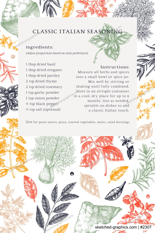 Sketch style recipe card template. Italian spices hand drawn vector illustrations. Food frame design. Vintage herbs background. NOT AI generated