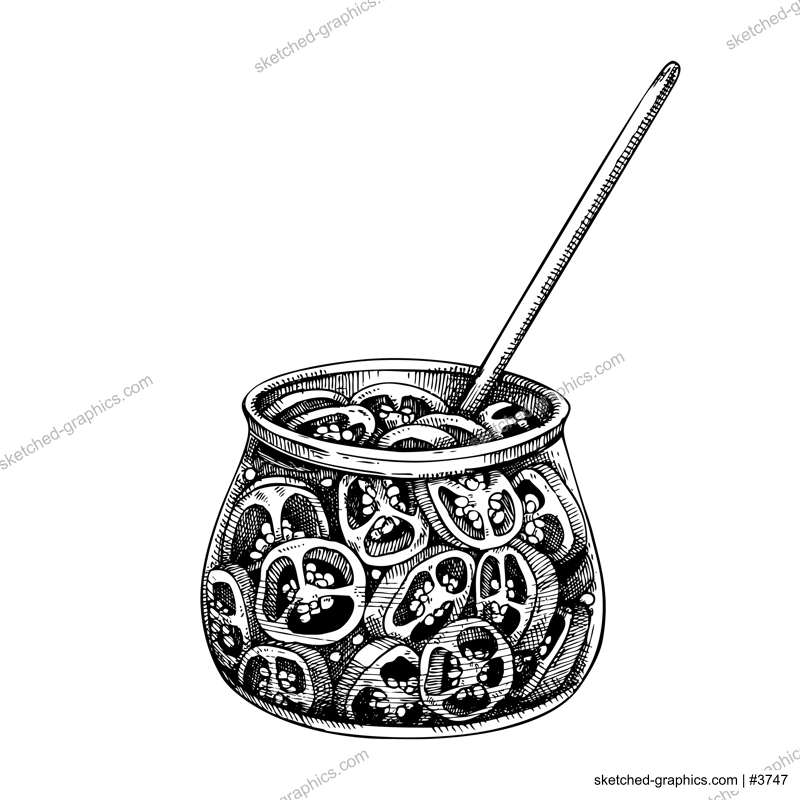 Marinated jalapeno chili pepper slices in glass jar sketch.. Hot spices, vegetarian, healthy food hand drawn vector illustration. Mexican cuisine menu design elements. 