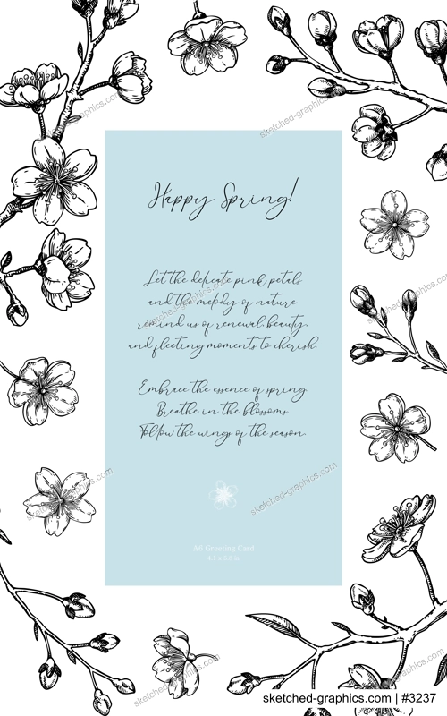 Japanese style greeting card design. Spring hand-drawn vector illustration. Sakura, cherry blossom sketches. Wedding invitation template. NOT AI genereted