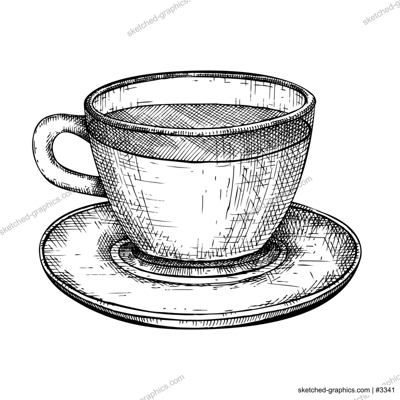 Hand-sketched jasmine tea in a glass mug illustration. Vector sketch of popular drink in an elegant cup. Hot beverage hand-drawing for bar, restaurant menu design. Green Tea drawing isolated on white