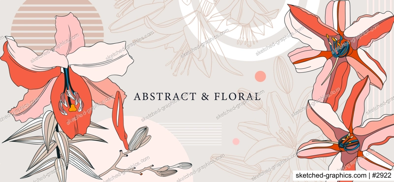 Collage style lily vector illustration. Hand-sketched summer flowers. Trendy design with botanical outlines, geometric shapes, and abstract elements. For print, poster, card, social media, wall art.