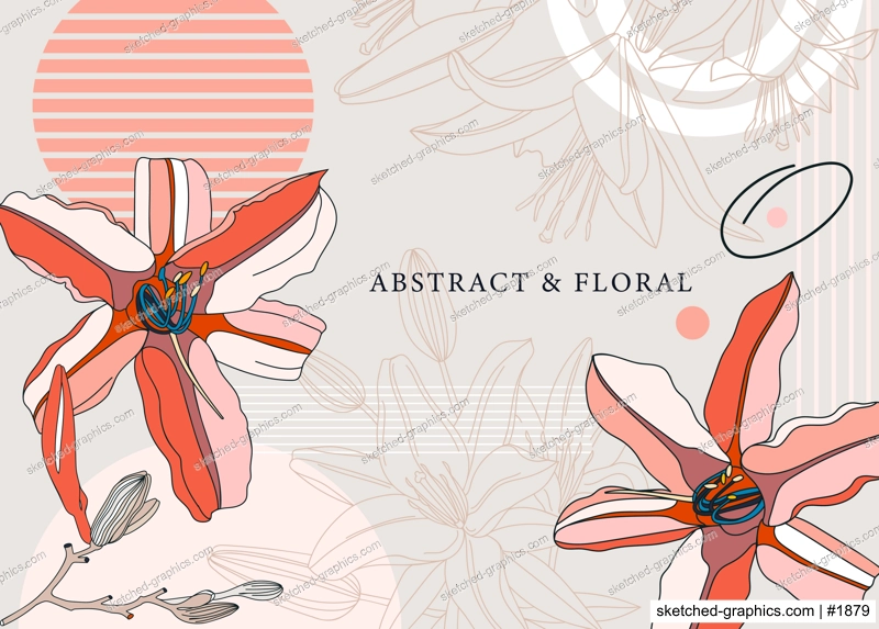 Collage style lily vector illustration. Hand-sketched lily  flowers. Trendy design with botanical outlines, geometric shapes, and abstract elements. Floral print, poster,  social media, wall art.