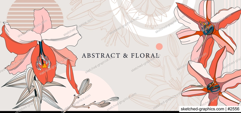 Collage style lily vector illustration. Hand-sketched summer flowers. Trendy design with botanical outlines, geometric shapes, and abstract elements. For print, poster, card, social media, wall art.