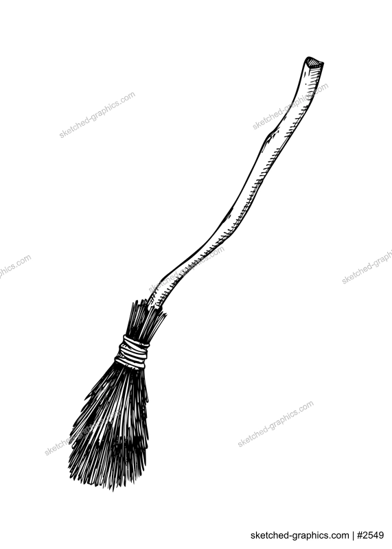 Magic broom sketch. Halloween vector illustration isolated on white background. Hand drawn design element for magical power, alchemy, witchcraft, magic. Mystical decor, 