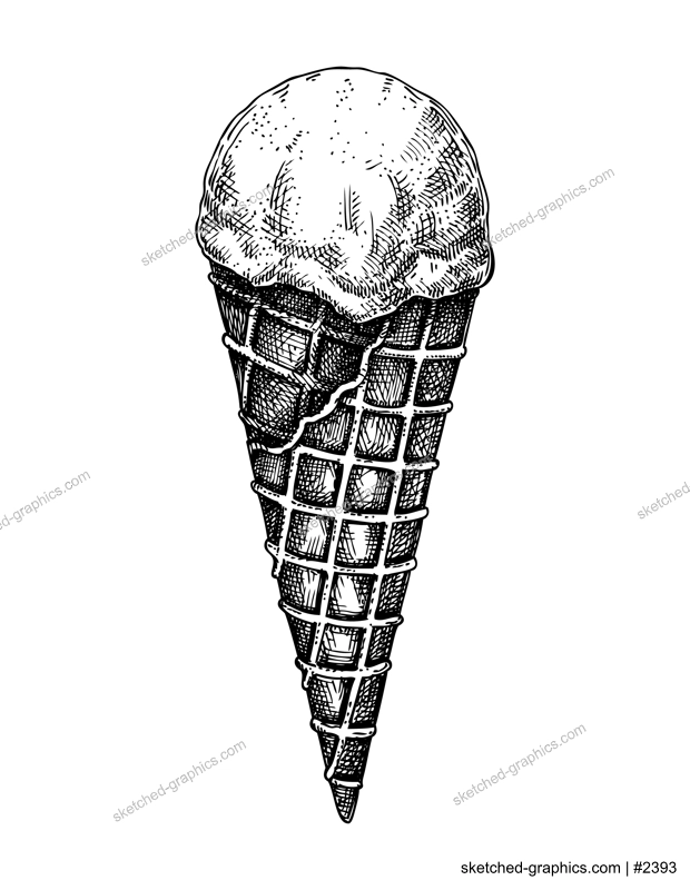 Mango ice cream in waffle sketch. Summer dessert vector illustration isolated on white background. Tropical ice cream drawing. Hand drawn sweet food design element 