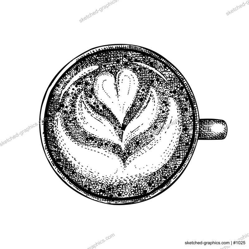 Hand-sketched Matcha in a glass mug illustration. Vector sketch of popular drink in an elegant cup. Green beverage  top view drawing for bar or restaurant menu design. Fine powder tea drawing 