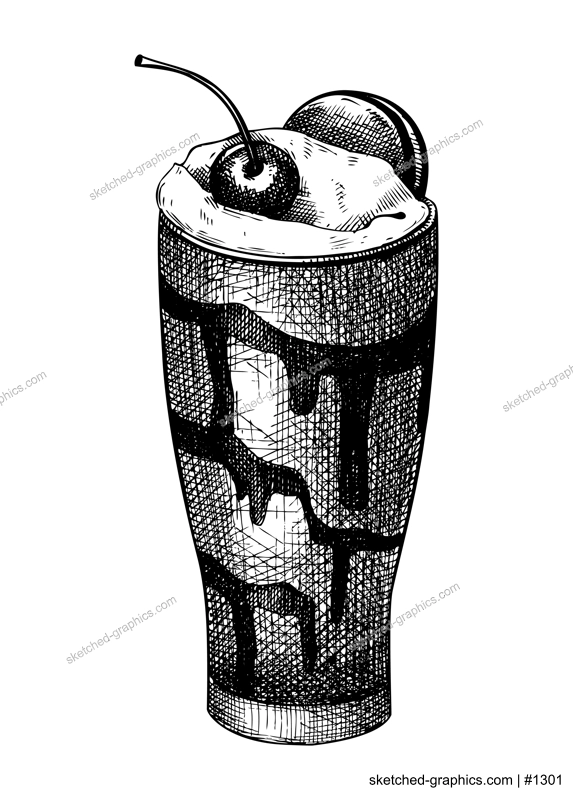 Hand-sketched milkshake glass  illustration. Vector sketch of the popular drink isolated on white background. Fast food drawing of milk cocktail glass with chocolate for bar or restaurant menu design.