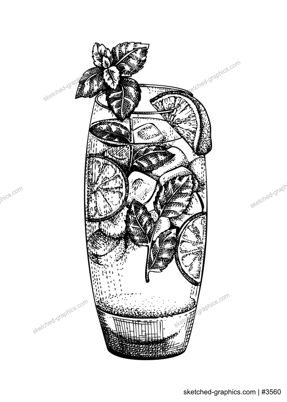 Mojito mocktail sketch. Virgin mojito hand-drawn vector illustration. Non-alcoholic cocktail with lime and mint drawing in engraved style. Bar menu design element. NOT AI-generated