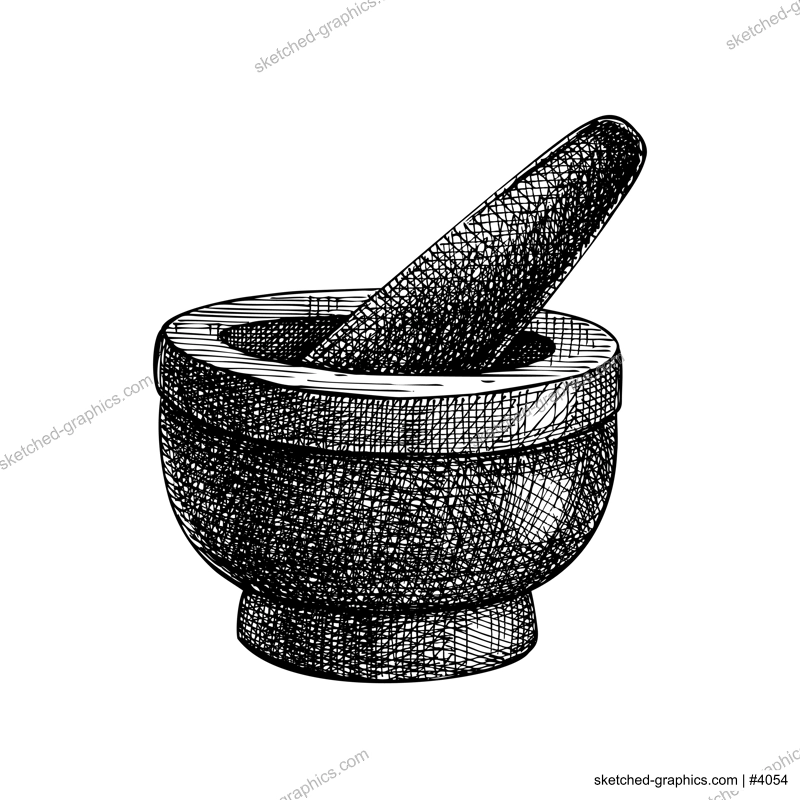 Mortar and pestle sketch. Vintage design element for herbal medicine, Halloween, witchcraft, magic, alchemy. Hand drawn kitchen vector illustration. Retro style.