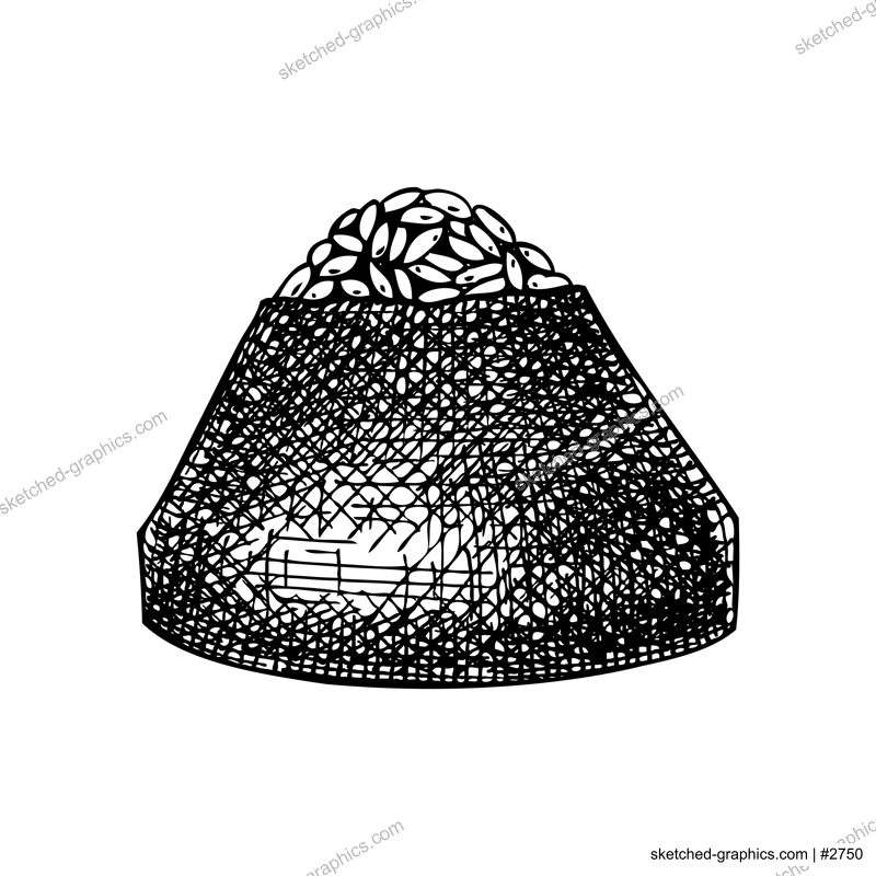 Hand-drawn onigiri sketch. Japanese rice ball drawing in engraved style. Japanese food illustration isolated on white background. Rice ball wrapped with dried nori. Edible seaweed recipe