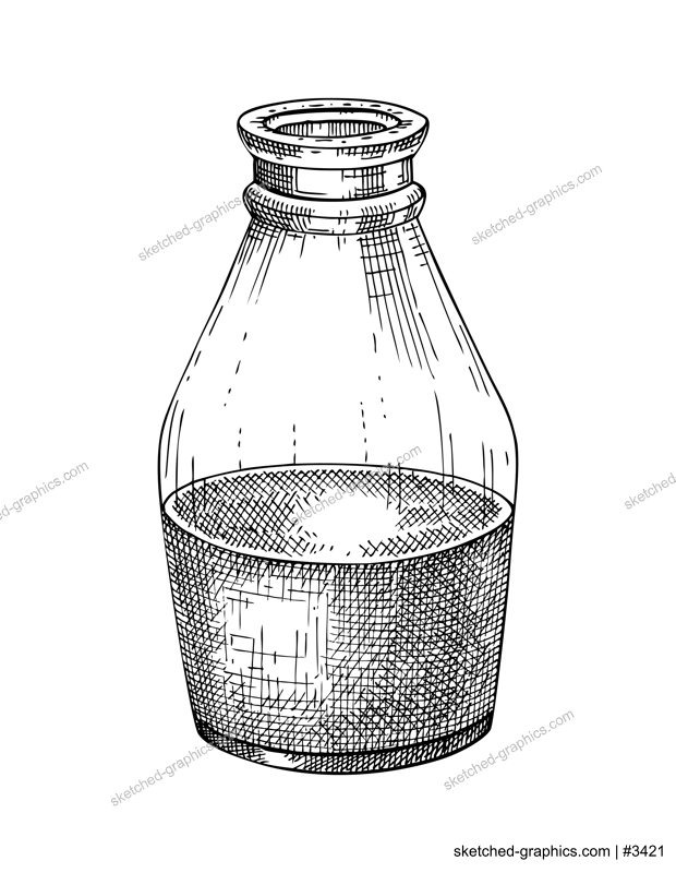 Pistachio milk in glass bottle sketch. Hand drawn organic dairy protein product for vegetarians. Vector illustrations of healthy foods and drinks isolated on white background