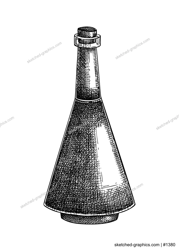 Poison bottle with cork stopper sketch. Witchcraft vector illustration. Vintage Halloween design element. Hand-drawn alchemical icon, esoteric symbols. NOT AI generated