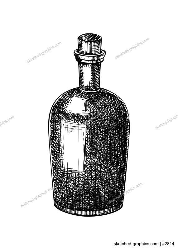 Poison bottle with cork stopper sketch. Witchcraft vector illustration. Vintage Halloween design element. Hand-drawn alchemical icon, esoteric symbols. NOT AI generated