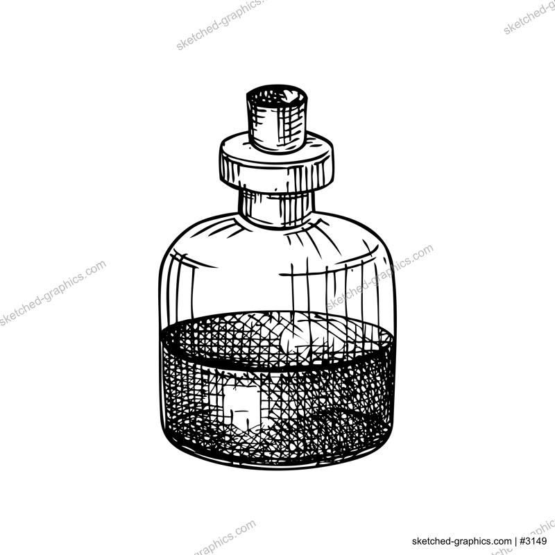 Poison bottle sketch. Witchcraft vector illustration. Vintage Halloween design element. Hand-drawn alchemical icon, esoteric symbols. NOT AI generated