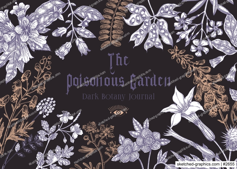 Poisonous plants background. Witch herbs banner design. Vintage apothecary frame  template. Hand drawn vector illustration on chalkboard. NOT AI generated