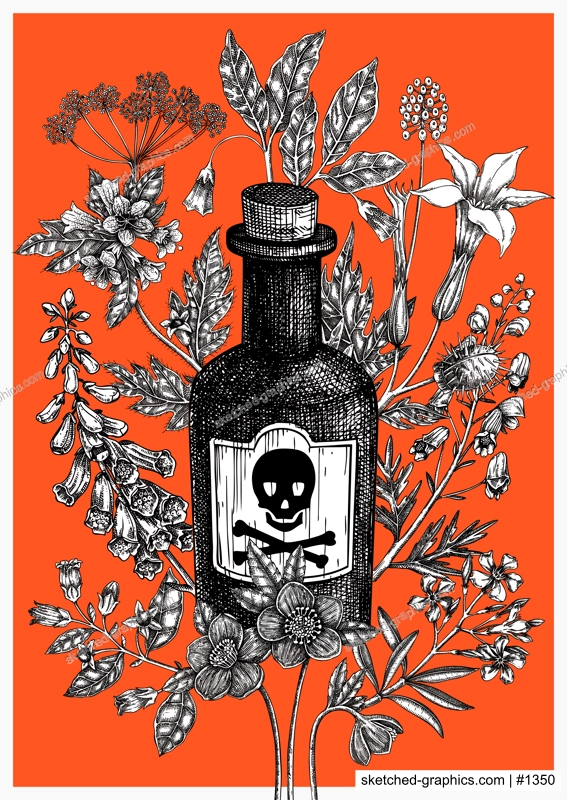 Halloween poster design. Witch party invitation template.Witchcraft background. Vintage apothecary card template. Poisonous plants hand drawn illustration. NOT AI generated