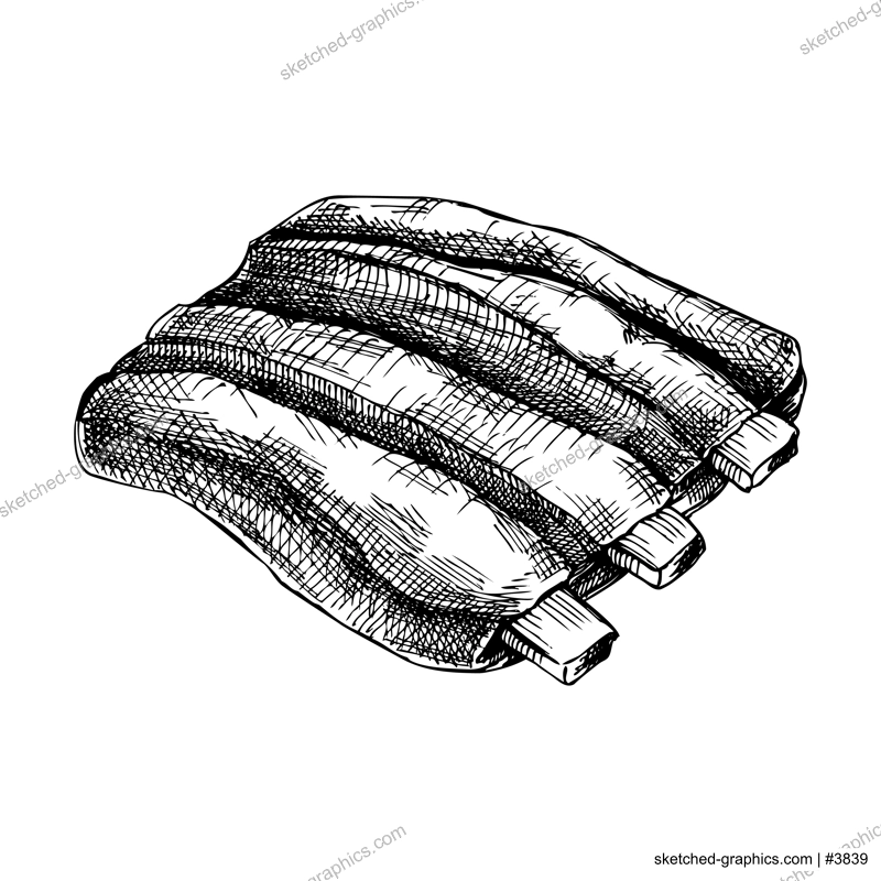 Pork ribs vintage drawing. German food sketch. Oktoberfest menu design. Hand-drawn food illustration for Octoberfest. Traditional German festival cuisine pork meal. 