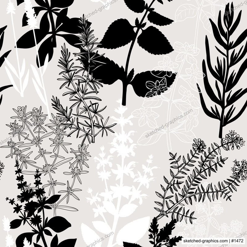 Collage-style Provence herbs background. Herbal plants hand-drawn vector illustrations. Seamless pattern with sage, peppermint, rosemary, lavender sketches. NOT AI generated