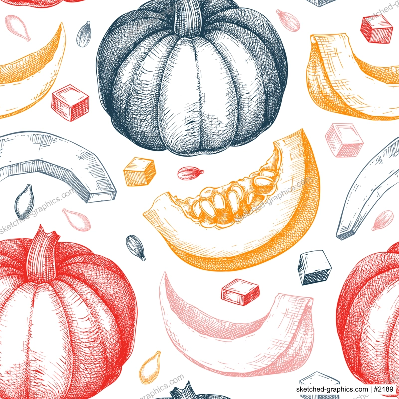 Pumpkin background. Autumn vegetables hand-drawn vector illustrations. Vintage Thanksgiving seamless pattern. NOT AI generated