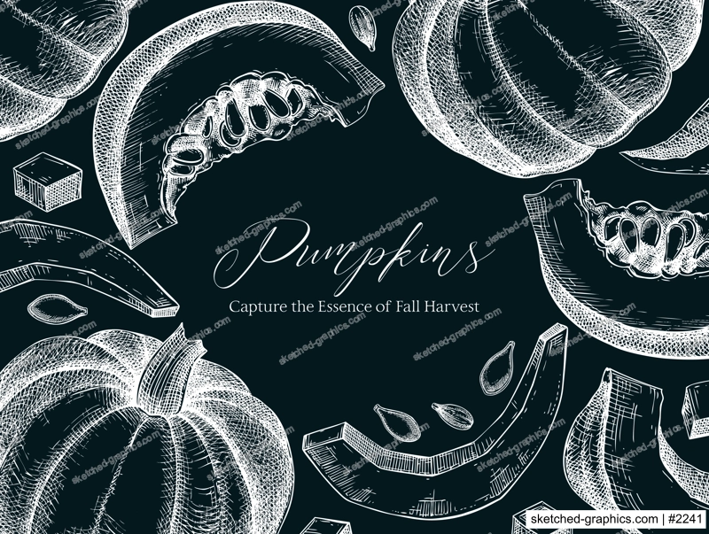 Pumpkin frame design. Autumn vegetables hand-drawn vector illustrations on chalkboard. Vintage Thanksgiving background. NOT AI generated