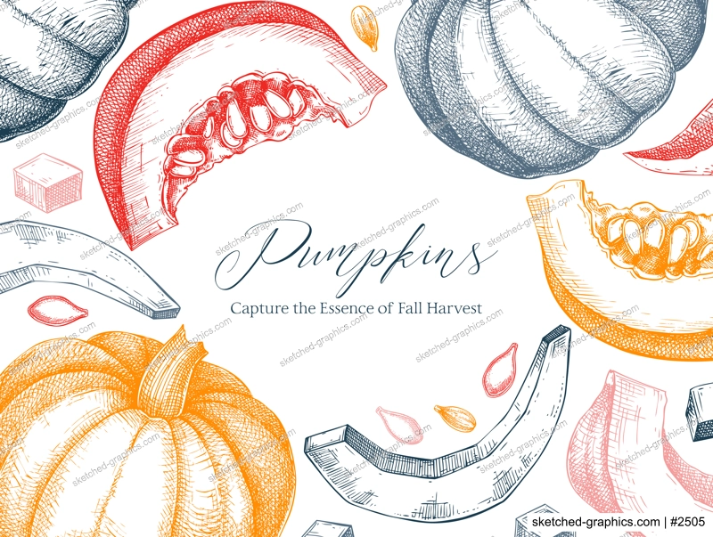 Pumpkin frame design. Autumn vegetables hand-drawn vector illustrations in color. Vintage Thanksgiving background. NOT AI generated