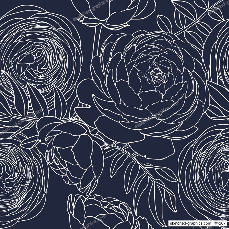 Line art ranunculus background. Abstract and minimalist illustrations with floral outlines. Ranunculus outlines seamless pattern for wall art, prints, wrapping paper, packaging, fabric.