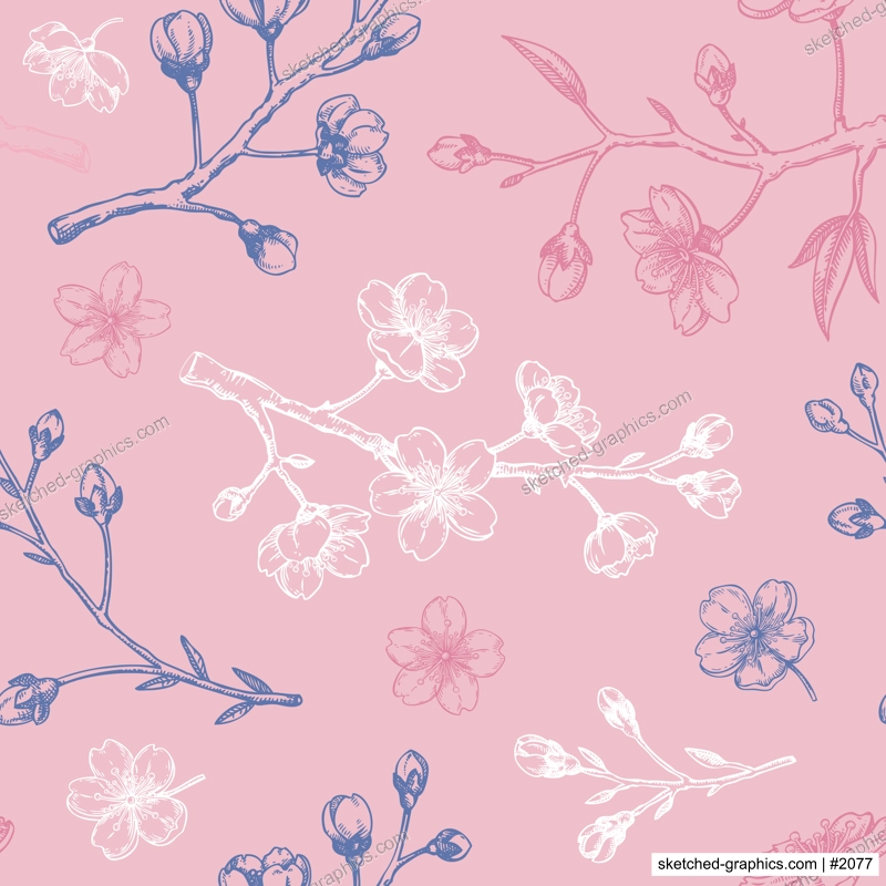 Sakura pattern. Cherry blossom tree background. Blooming flower sketches. Floral seamless design. Hand-drawn vector illustration. NOT AI genereted