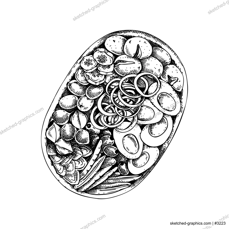 Salad Nicoise vintage drawing. European food sketch. French restaurant menu. France design. Hand-drawn food illustration, NOT AI generated