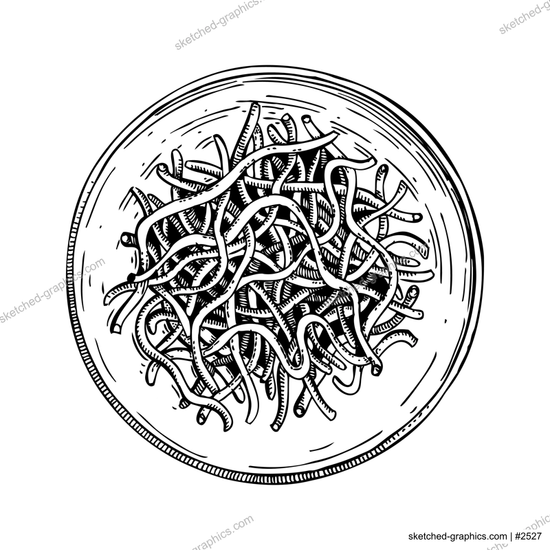 Hand drawn bowl with shio kombu. Dried thin strips of kombu with soy sauce and salt. Salted seaweed snack in sketch style. Edible algae for Japanese cuisine menu or healthy food ingredients