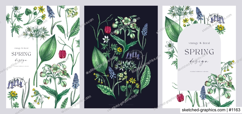Happy spring hand drawn greeting cards set. NOT AI generated 