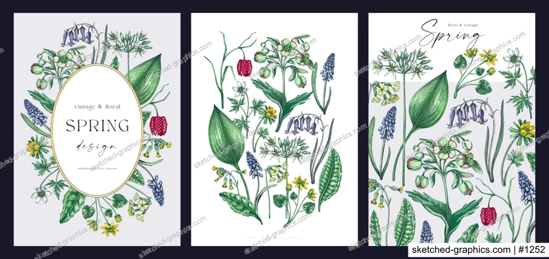 Happy spring hand drawn greeting cards set. NOT AI generated 