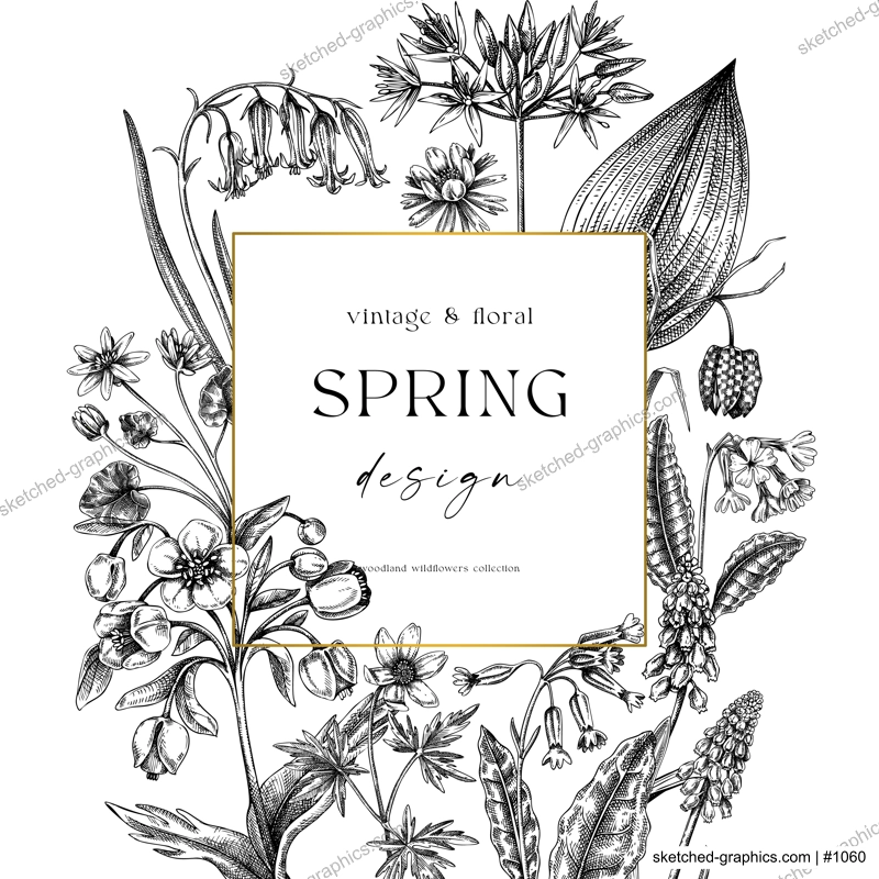 Spring wreath design. Wildflower sketches Floral cards, wedding invitations, wild flower background. Hand-drawn vector illustration, NOT AI-generated