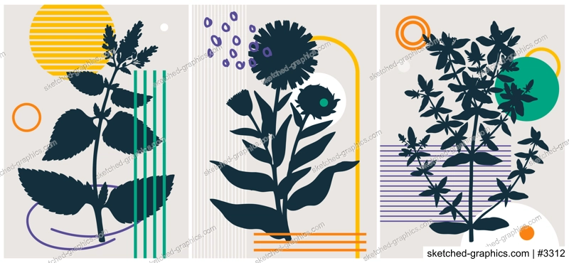 Collage style summer flowers vector illustration. Hand-sketched floral banner. Trendy design with botanical, geometric shapes, and abstract elements. For print, poster, card, social media, wall art.
