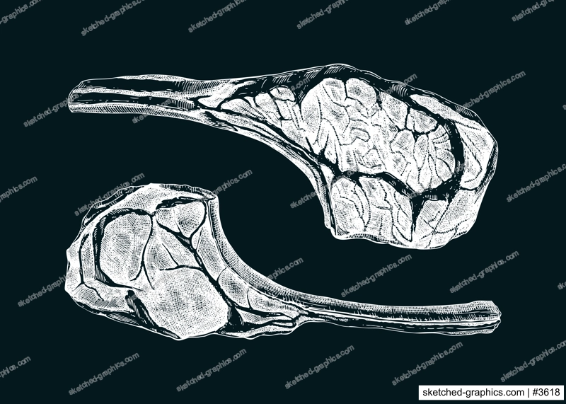 Tomahawk steak sketches. Vector meat drawing on chalkboard. Hand drawn food illustrations. NOT AI generated