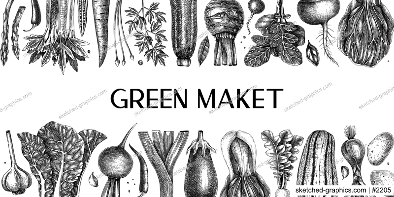 Hand-drawn vegetables vector banner design. Hand-sketched healthy food illustration. Vintage edible plants hand-drawings. Kitchen vegetables frame template in sketched style. For menu or banners