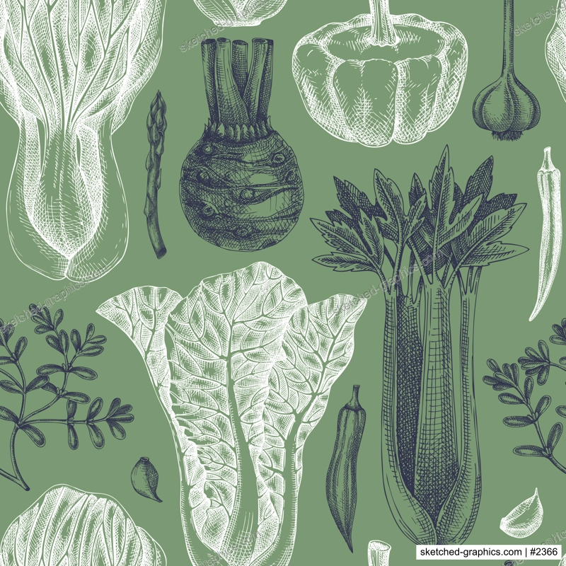 Hand-sketched vegetable background. Vector seamless pattern with hand drawn food elements. Vintage healthy plants in engraved style. Vegetables backdrop for wrapping paper, textile, packaging design