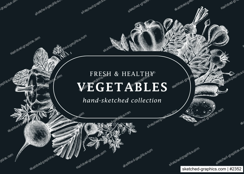 Hand-sketched vegetables design. Hand-drawn tomatoes, squashes, peppers, potatoes, asparagus and other vegetables. Healthy food banner for menu, restaurant, packaging, labels. Botanical illustration 