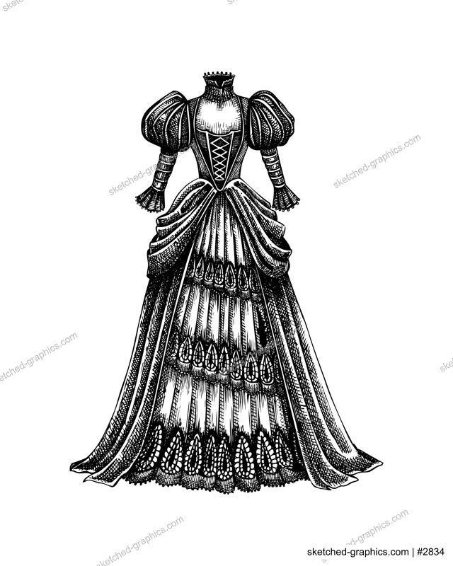 Victorian dress vector sketch. Romantic gothic fashion illustration. Halloween dress, Dark academia clothing. Hand drawn historical costume design. NOT AI generated