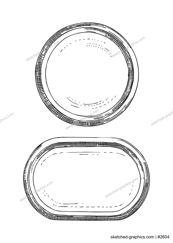 Vector set of two bowls in sketch style. Hand drawn platter illustration. Vintage tableware drawing isolated on white background